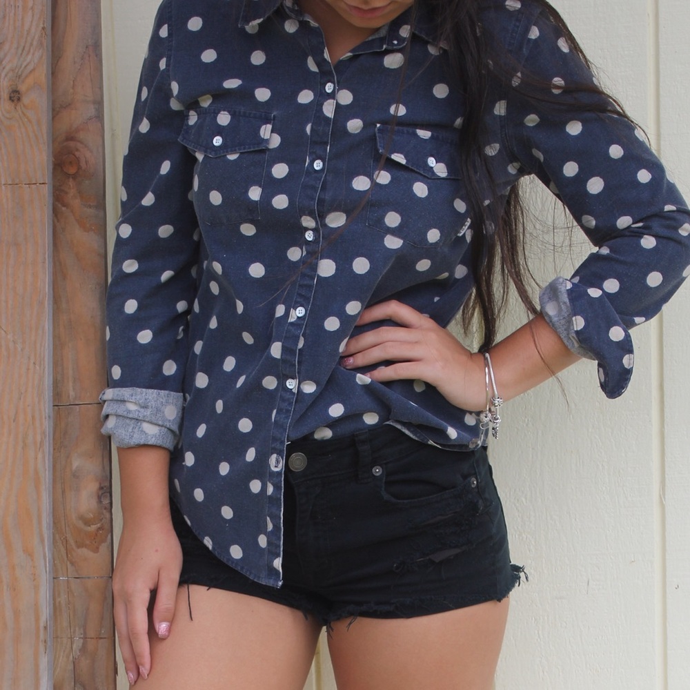 Polka Dot Denim Button-Up
