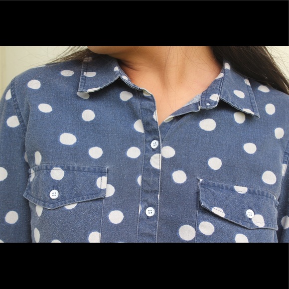 Polka Dot Denim Button-Up - Picture 3 of 4