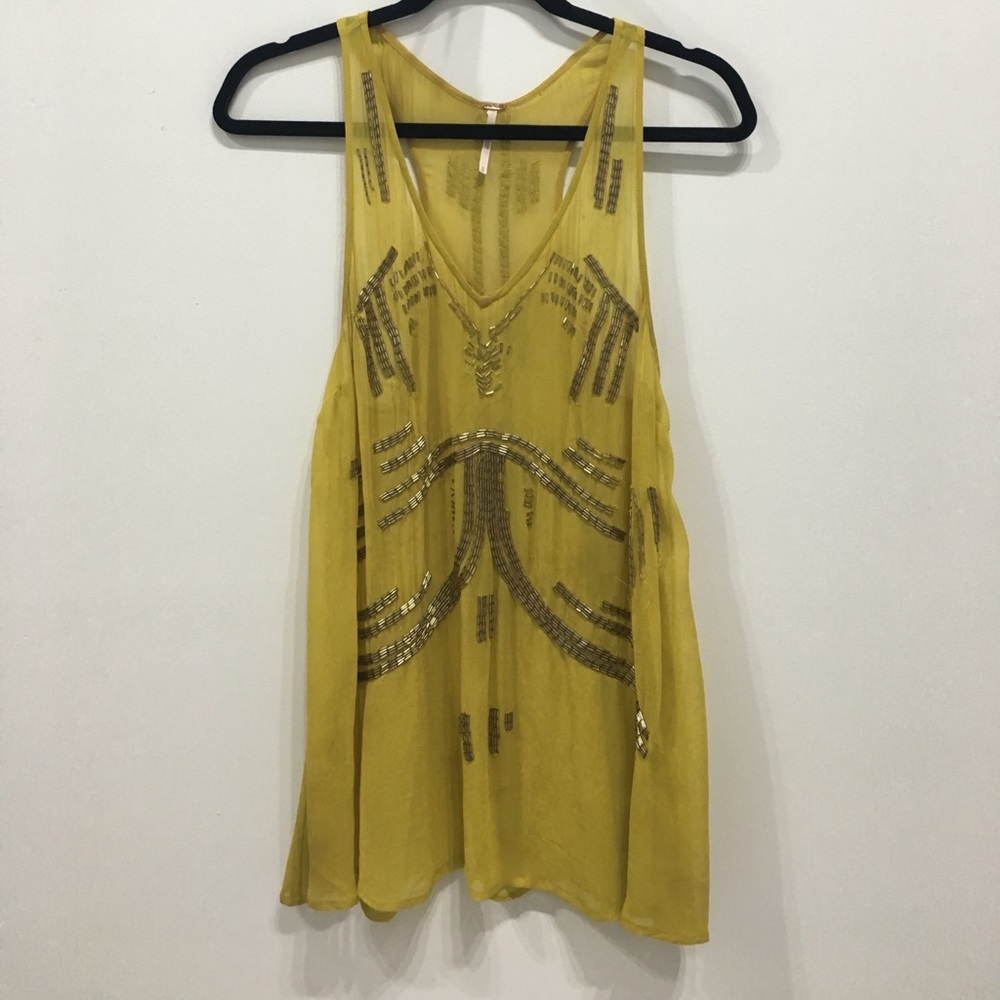Free People Yellow Beaded Tank