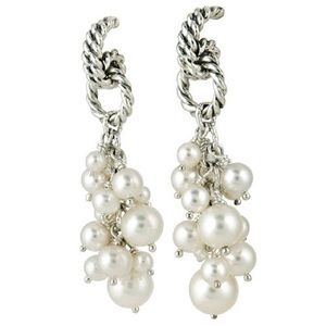 David Yurman Silver and Pearl Drop Earrings