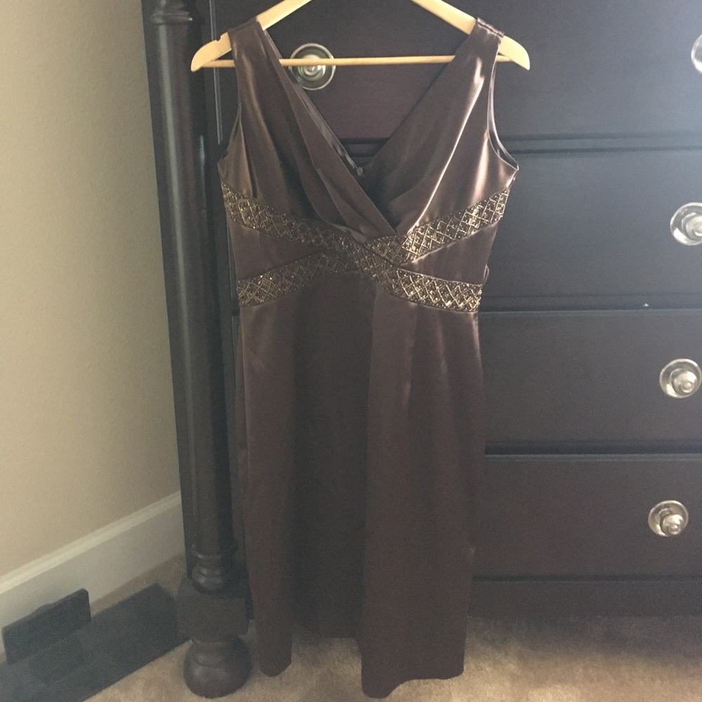 Chocolate double v neck dress, size 10