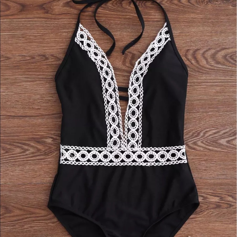 Halter Peek-A-Boo Lace One-Piece Bathing Suit swim - Picture 7 of 7