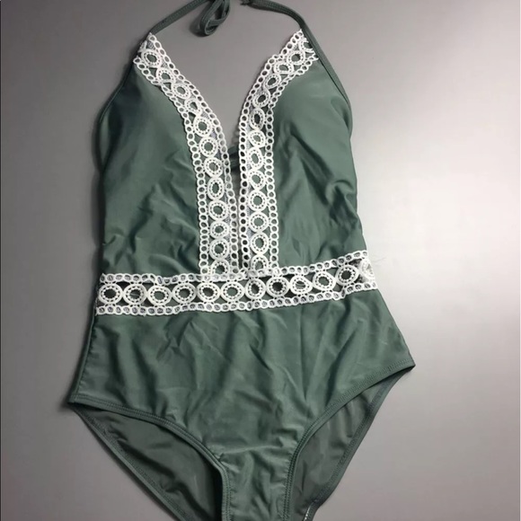 Halter Peek-A-Boo Lace One-Piece Bathing Suit swim - Picture 3 of 7