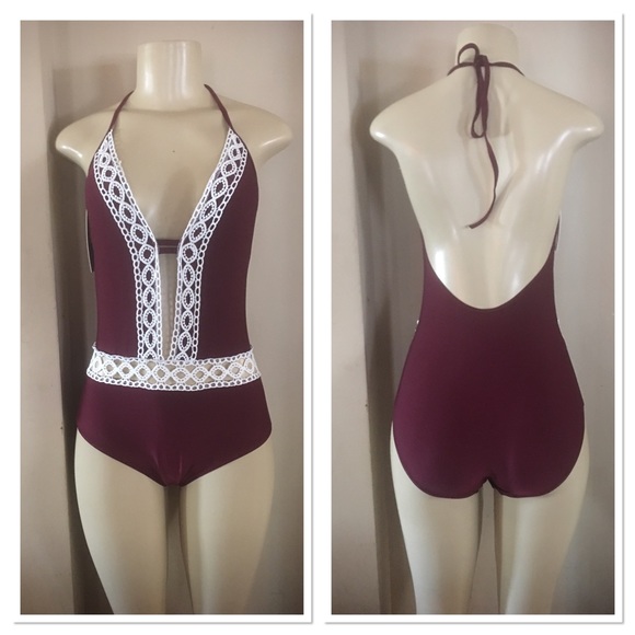 Halter Peek-A-Boo Lace One-Piece Bathing Suit swim - Picture 5 of 7