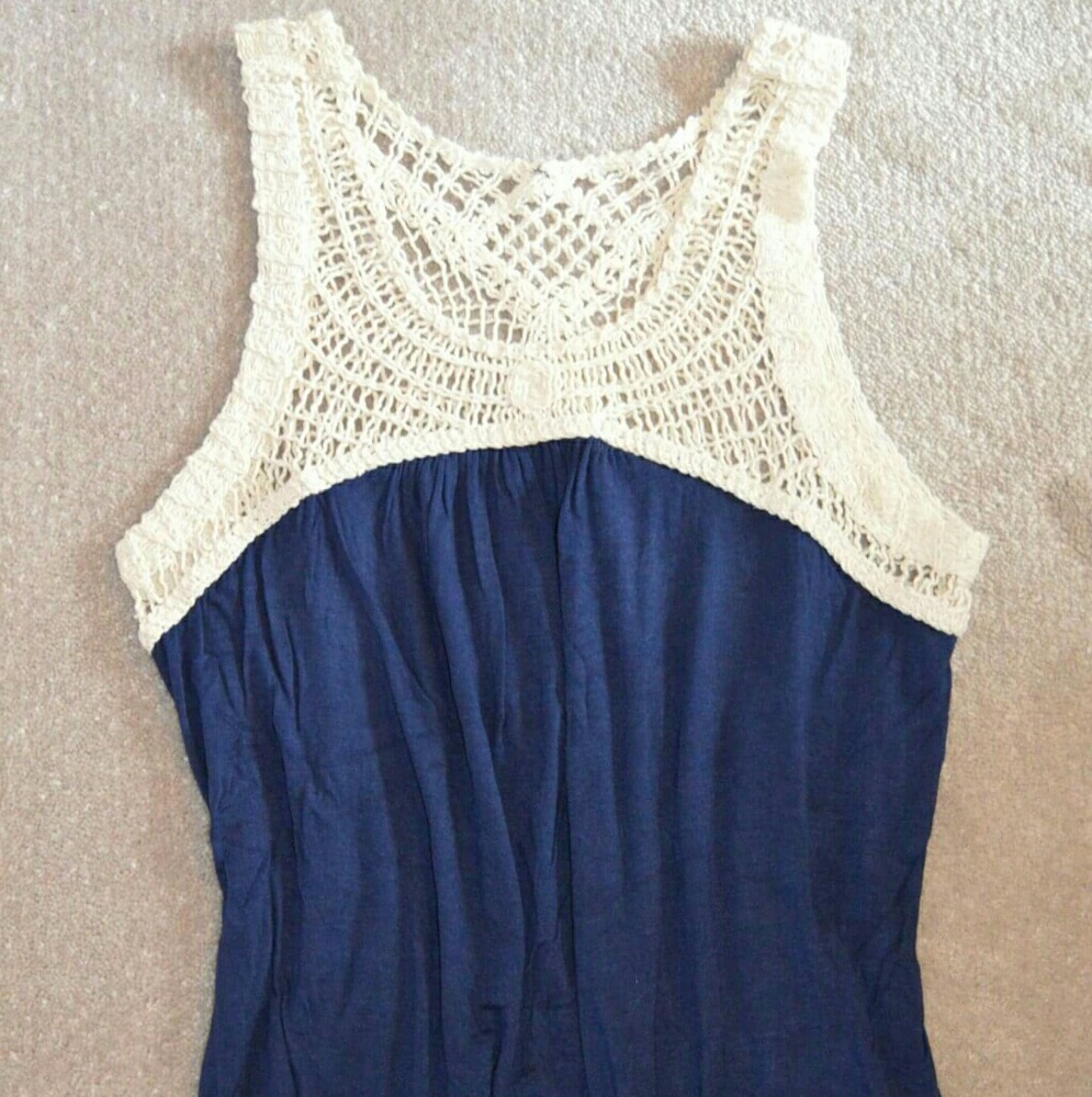 Blue & White/Cream Crochet Tank Top