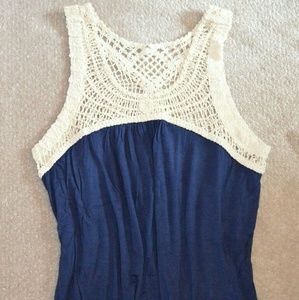 Blue & White/Cream Crochet Tank Top