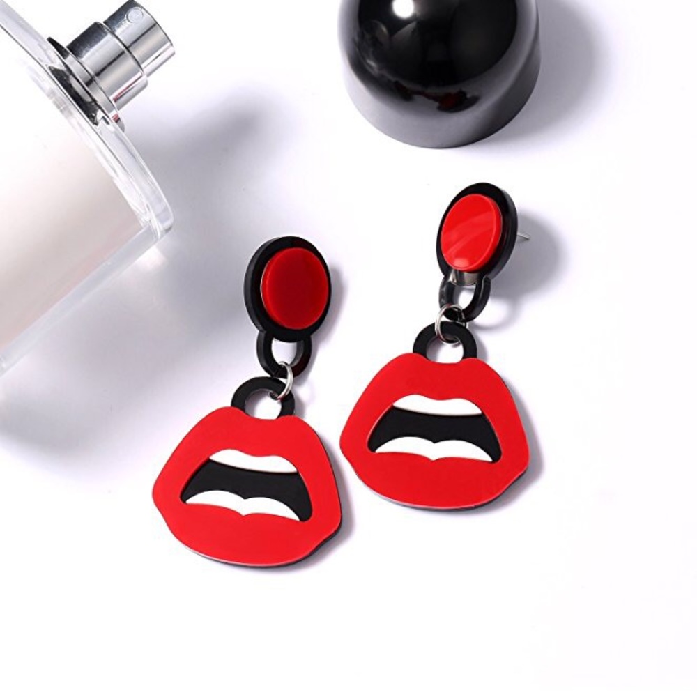 π Unique Red Lips Bold Fun Statement Earrings - Picture 1 of 5