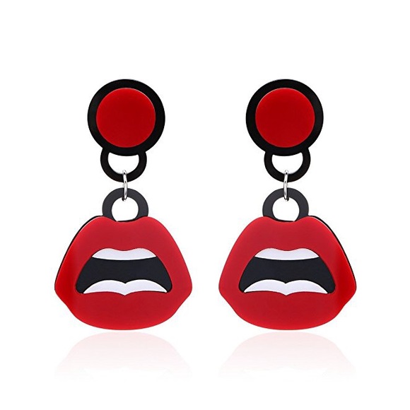 π Unique Red Lips Bold Fun Statement Earrings - Picture 2 of 5