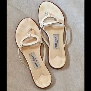 Jimmy Choo Ivory Leather Flip Flops