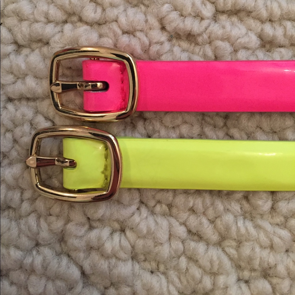2 J. Crew belts in Patent leather Neon yellow/pink