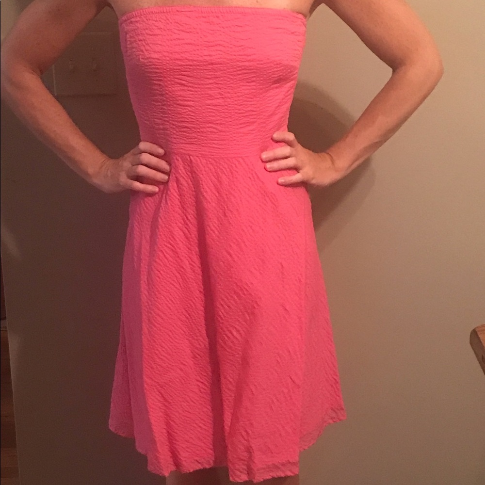 Hot pink strapless dress from JCrew