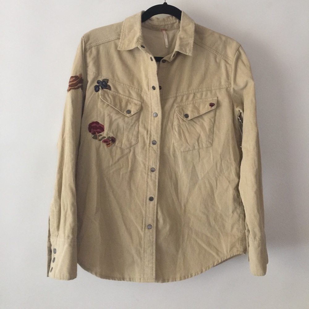 Free people corduroy embroidered ivory shirt XS - Picture 3 of 8