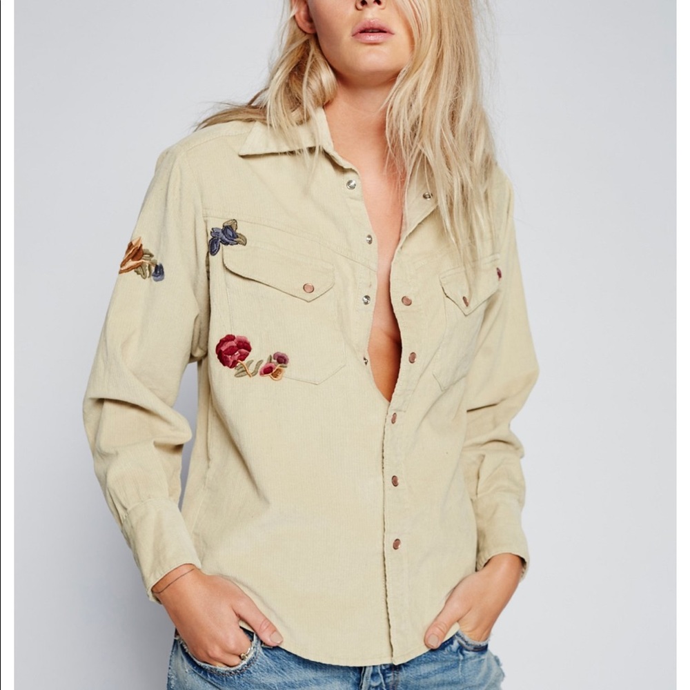 Free people corduroy embroidered ivory shirt XS - Picture 1 of 8