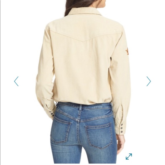 Free people corduroy embroidered ivory shirt  XS - Picture 2 of 8