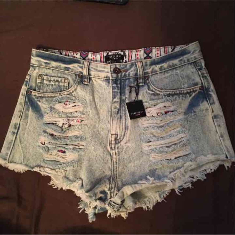 High waisted distressed denim shorts