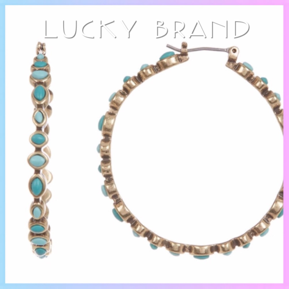 New Lucky Brand Turquoise Beaded Hoops