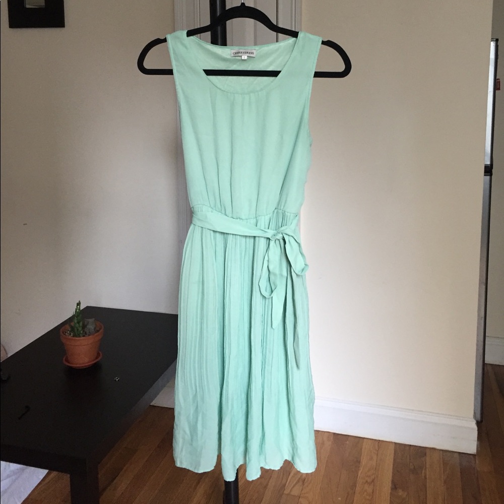 Pleated Mint Midi Dress