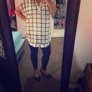 White and black sheer plaid tunic size XL