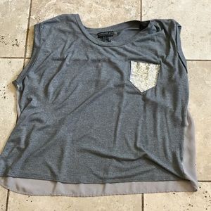 GRAY SEQUINED POCKET BLOUSE