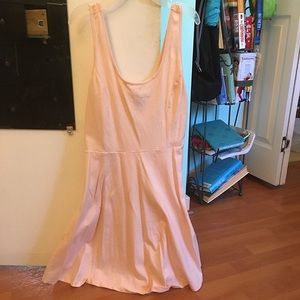 Pink fit and flare dress with lace back