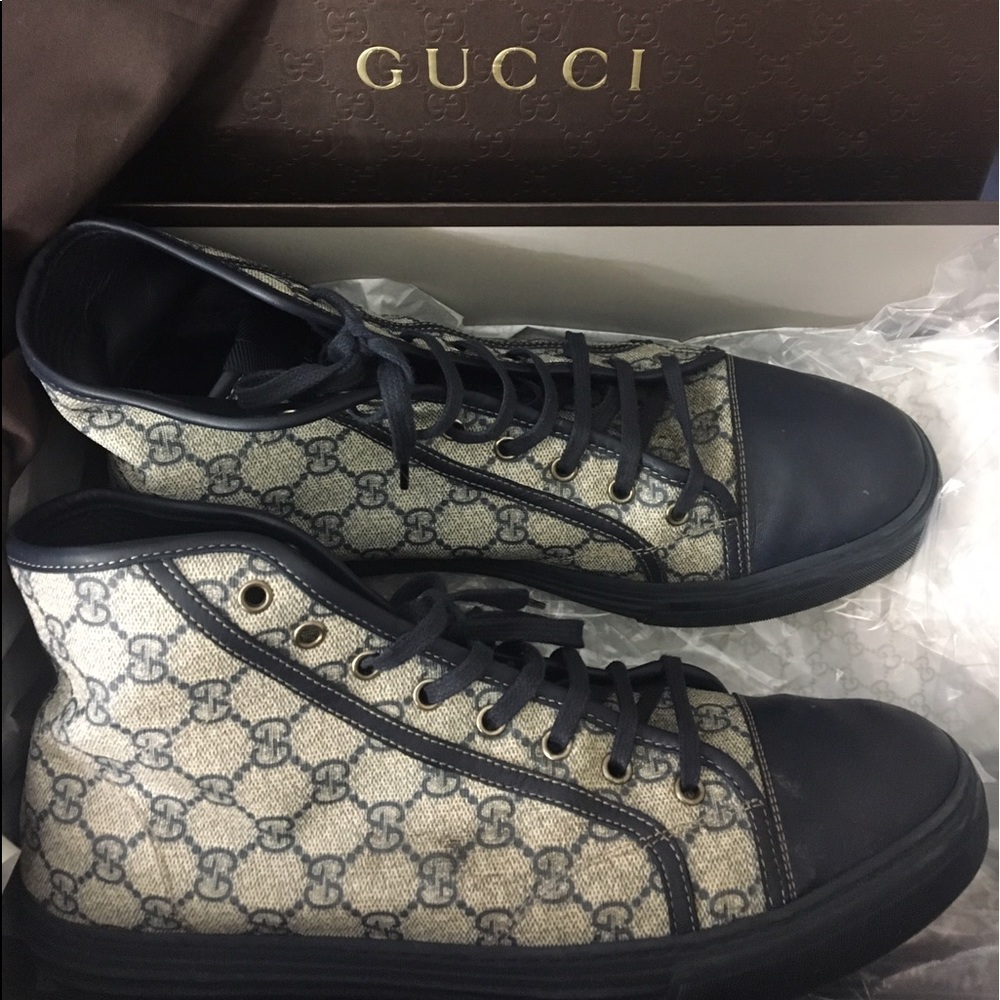 GUCCI Tan/Blue Monogram Boots