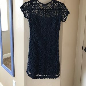 Cute navy blue flower lace over lay dress