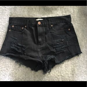 High waisted black denim shorts