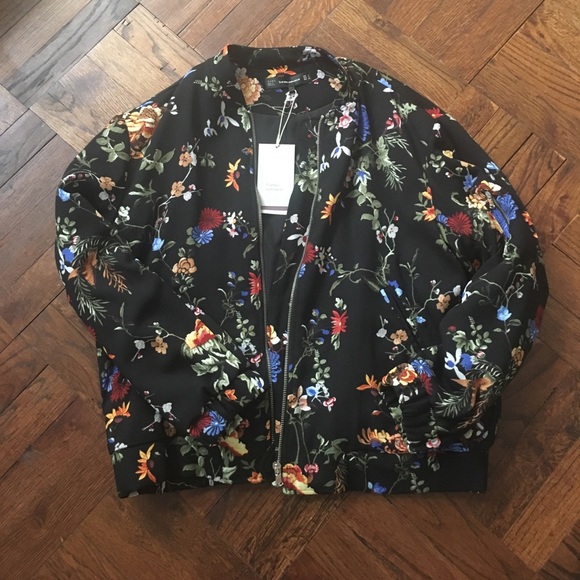 zara floral print bomber jacket