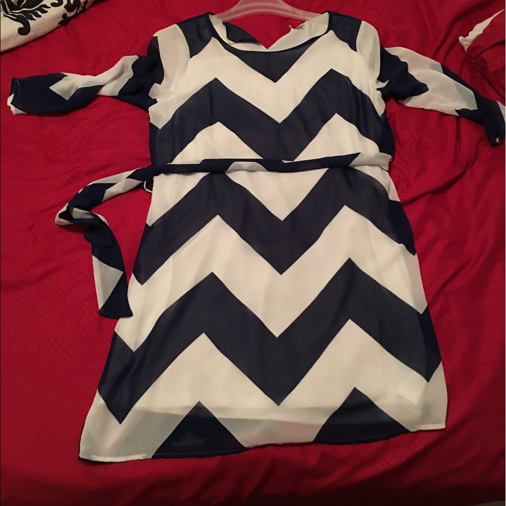 Charming Charlie blue and white chevron dress