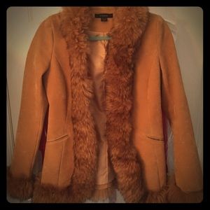 Fur-lined suede coat