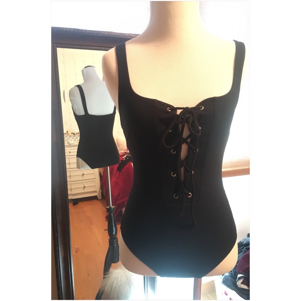 Black lace up bodysuit