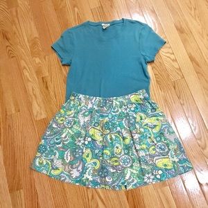 Blue print pull on mini skirt