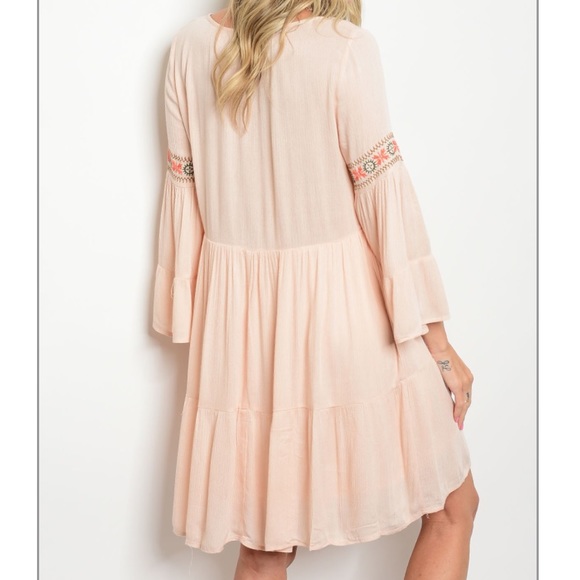 Dresses Summer Peach Keyhole Embroidered Bell Sleeve Poshmark