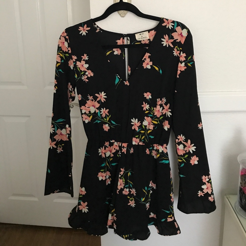 Black Floral Ruffle Romper