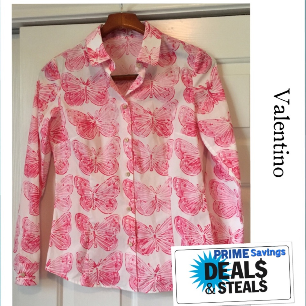 RED Valentino Butterfly Poplin Blouse, Hydrangea