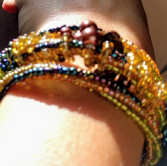 Two Beaded Wire Wrap Wide Band Bracelets - Picture 3 of 7