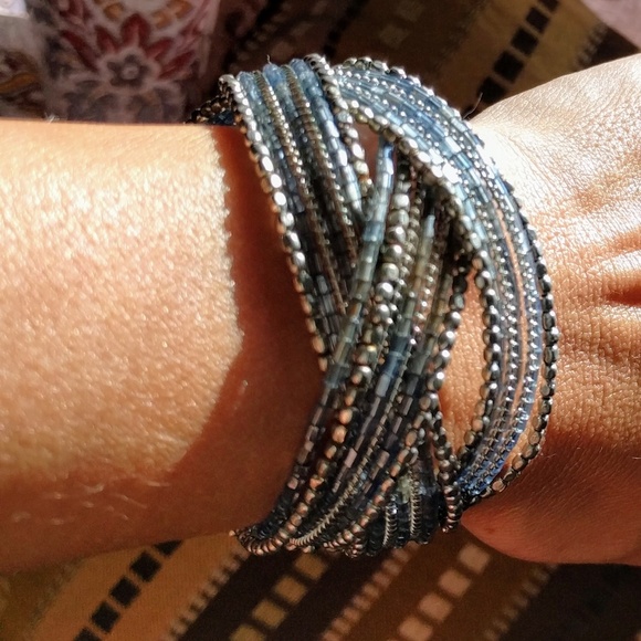 Two Beaded Wire Wrap Wide Band Bracelets - Picture 4 of 7