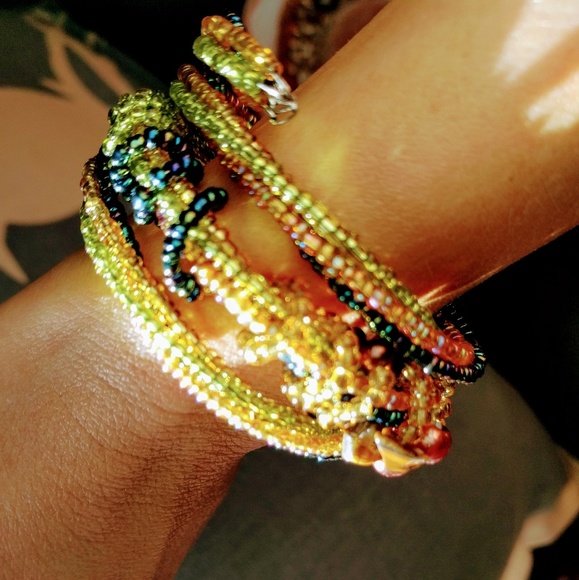 Two Beaded Wire Wrap Wide Band Bracelets - Picture 5 of 7