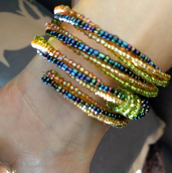 Two Beaded Wire Wrap Wide Band Bracelets - Picture 6 of 7