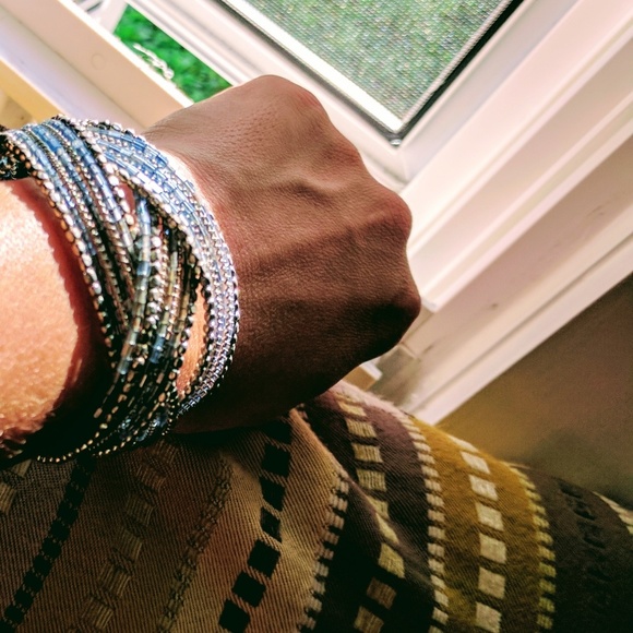 Two Beaded Wire Wrap Wide Band Bracelets - Picture 7 of 7