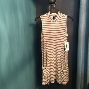 Grey and white stripped high neck flows dress