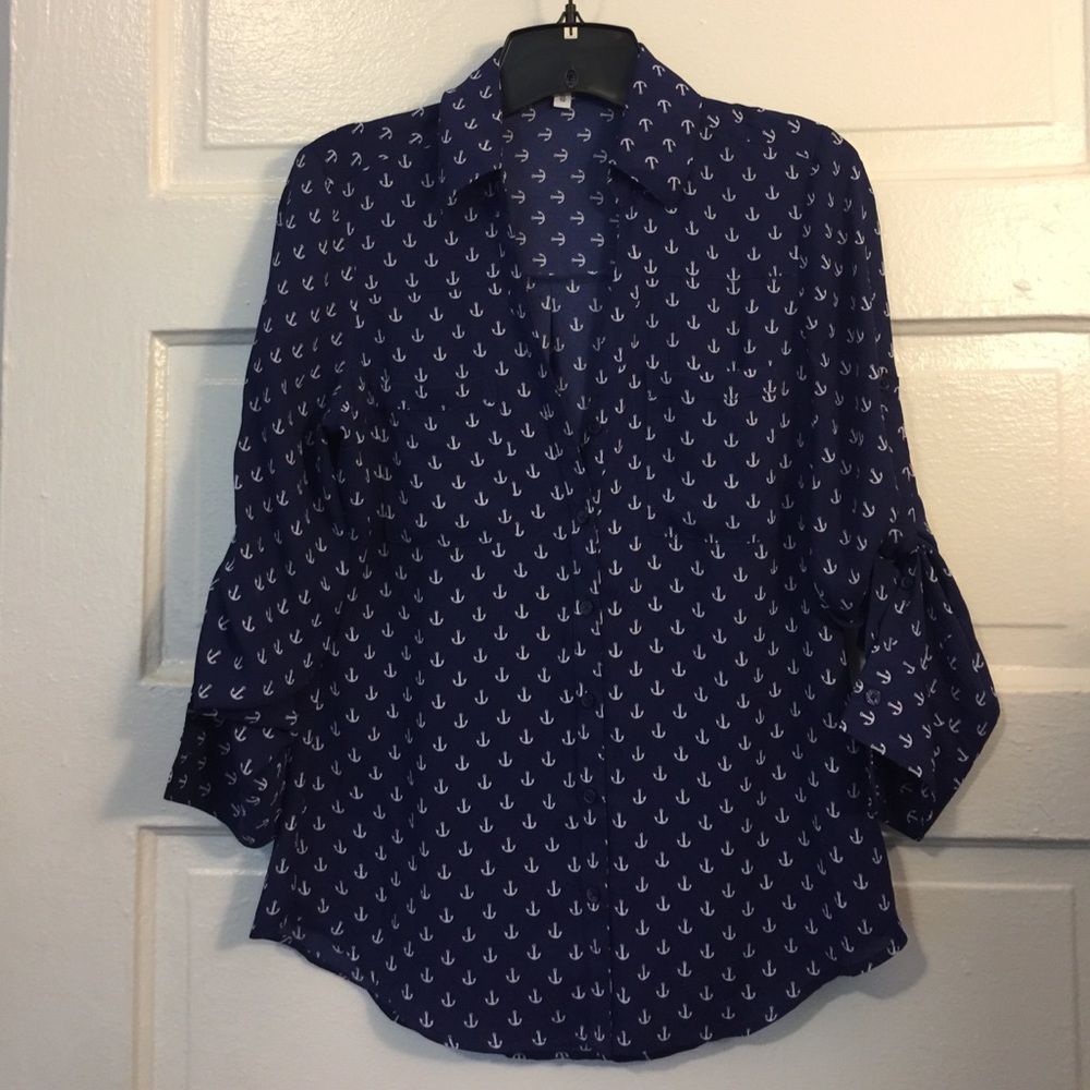 Anchor print button down