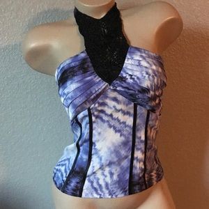 Bebe Blue Black Halter Top XS