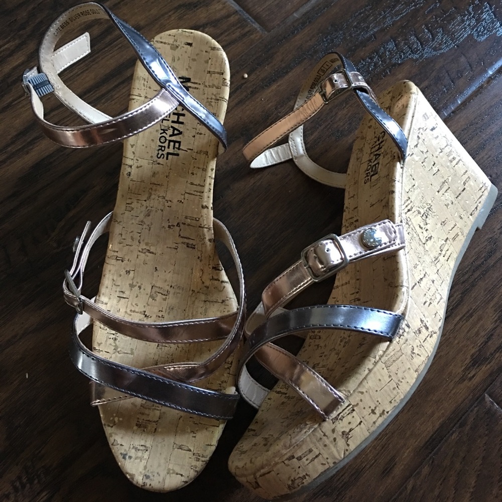 Silver and rose gold Michael Kors wedges