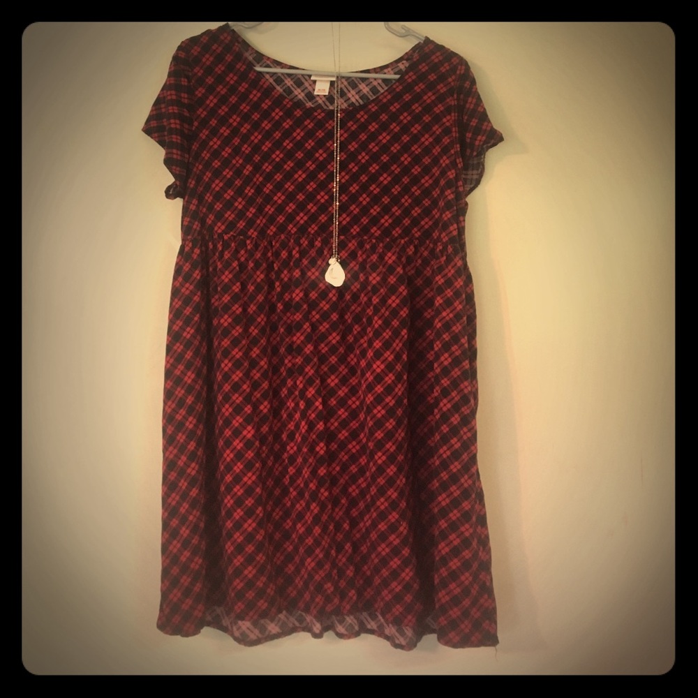 EMPIRE WAIST PLAID TUNIC DRESS, SIZE: XL