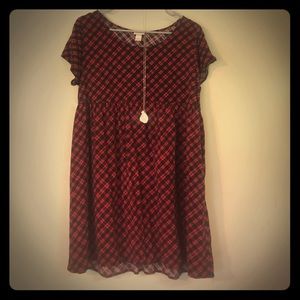 EMPIRE WAIST PLAID TUNIC DRESS, SIZE: XL