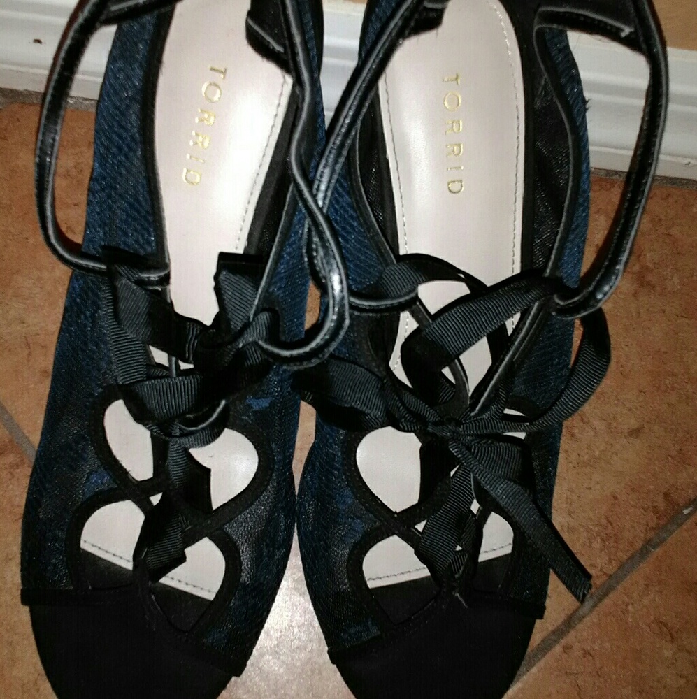 Blue and black  lace shoes