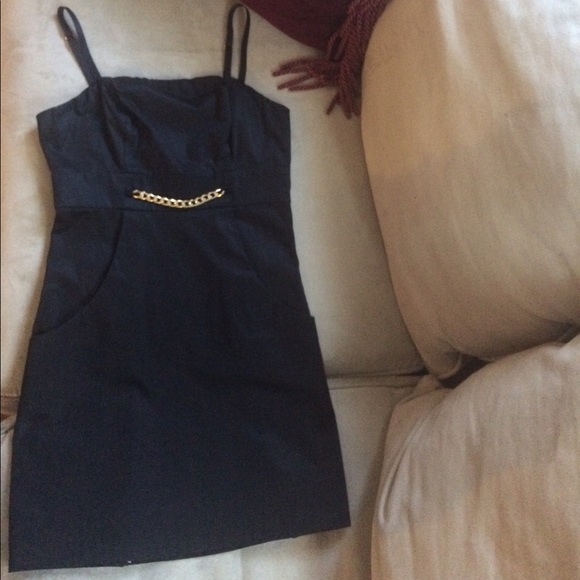 Guess Black Mini Dress Gold Chain Size 1 XS - Picture 1 of 2