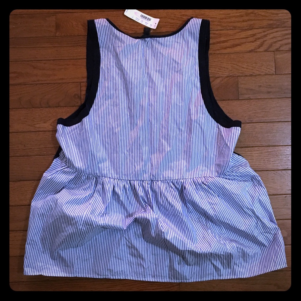 J. Crew Large Linen Silk Striped Tank NWT Navy