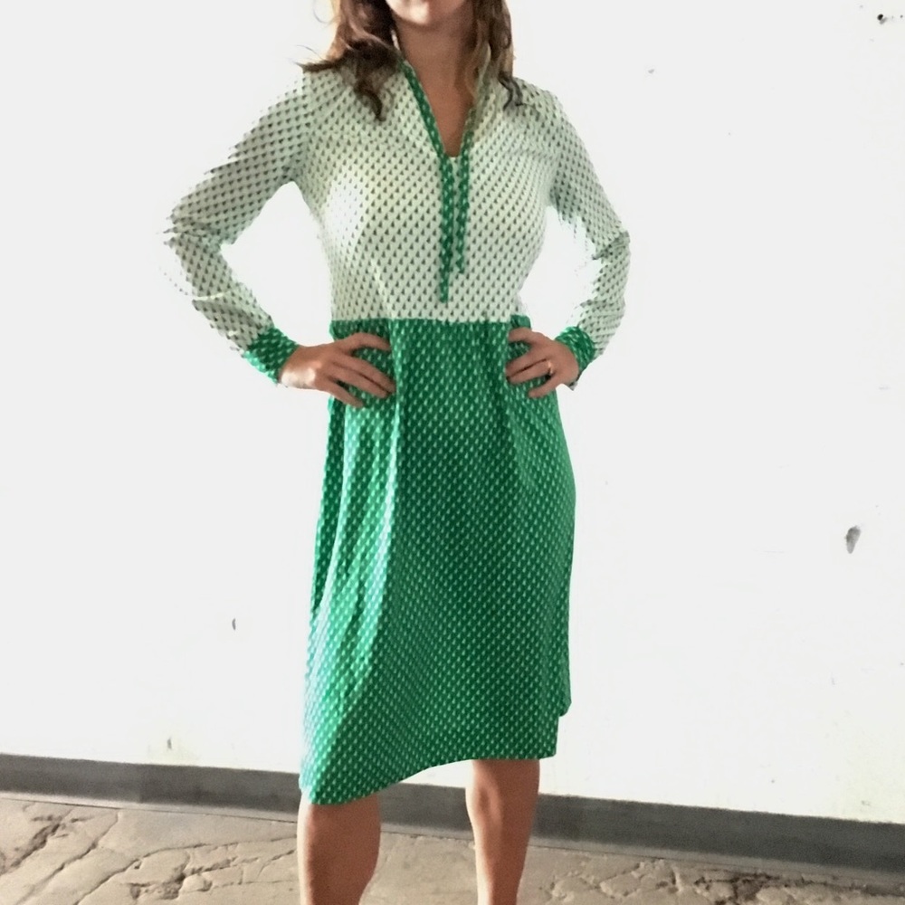 Green and white retro dress